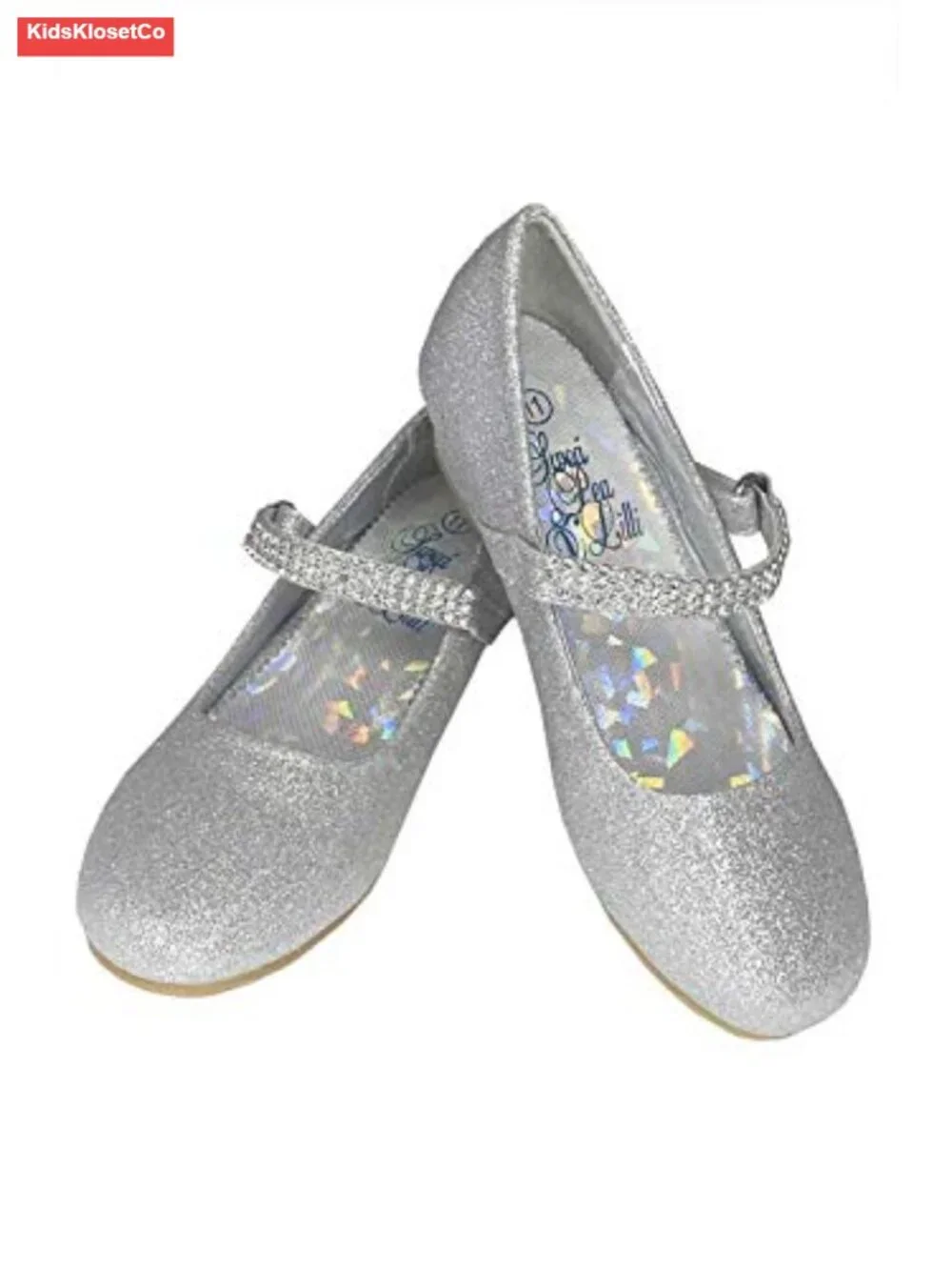 Girls Glitter Mary Jane Dress Shoes with Rhinestone Strap
